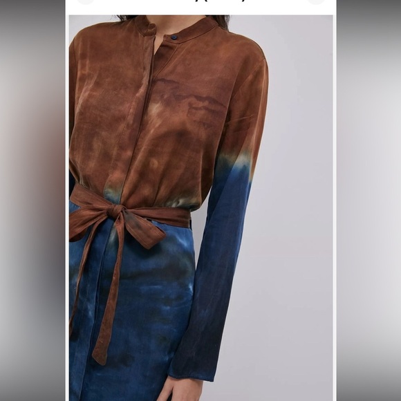 Anthropologie Brown and Blue Maxi Shirt Dress - Picture 3 of 11